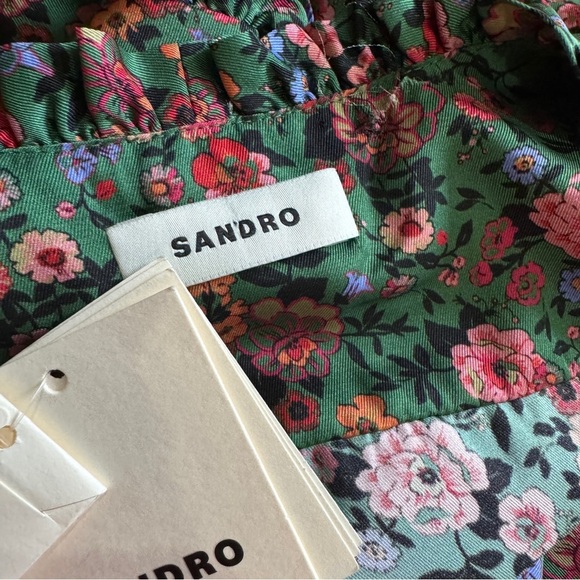 SANDRO Ruffled floral-print twill Floral Green mini Dress NEW - Picture 7 of 12